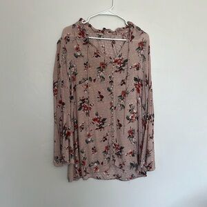 Float floral blouse, button up, string detail with flower bell sleeves